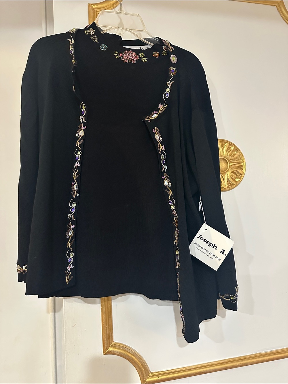 Joseph Black Embroidered Floral Trim Top with jacket